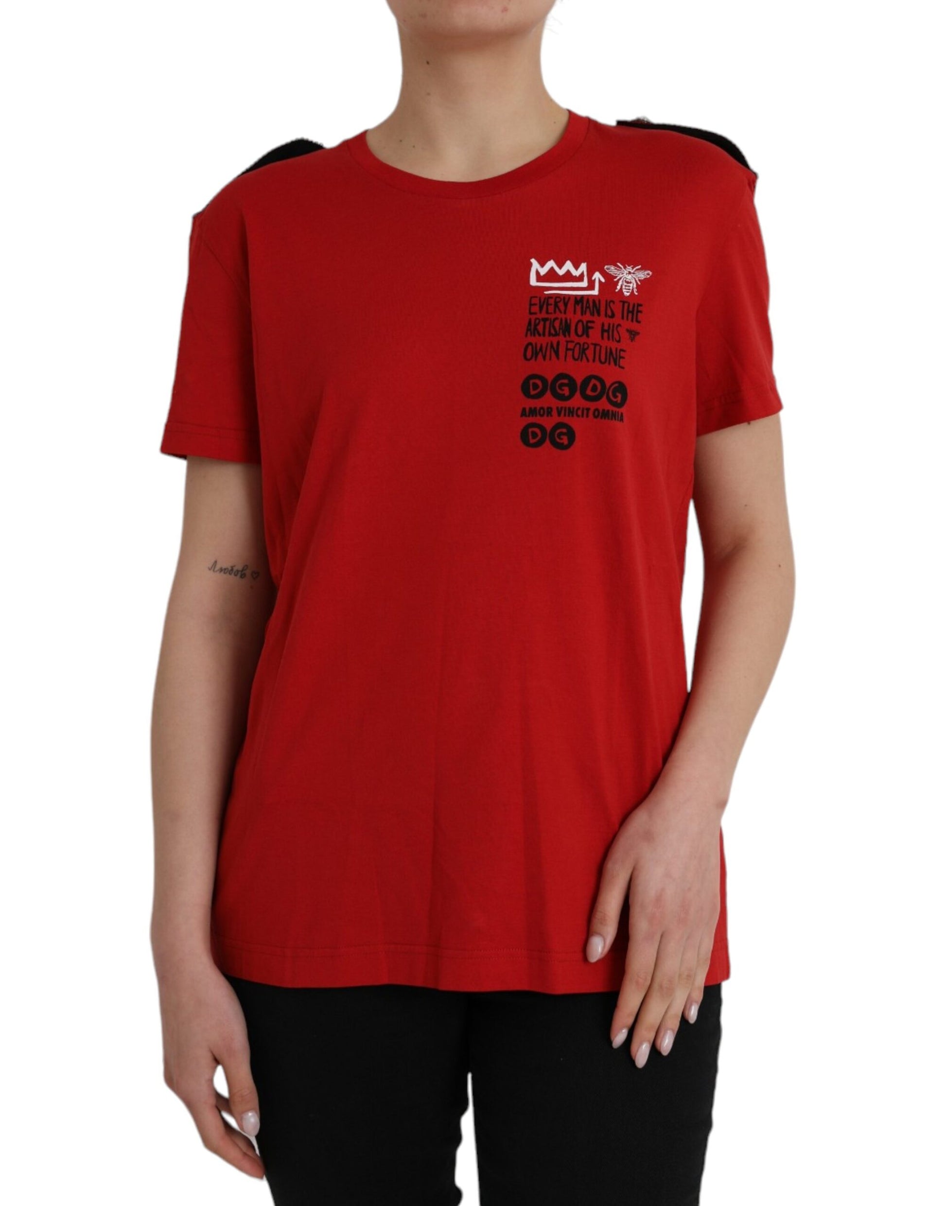 Rood katoenen T-shirt met ronde hals en grafische print