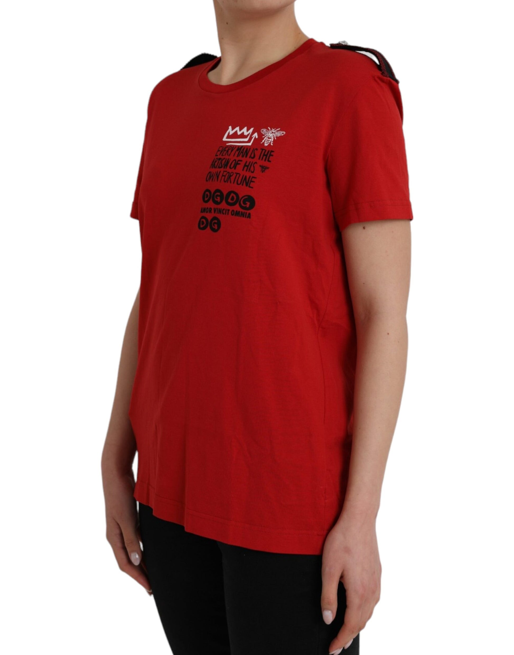 Rood katoenen T-shirt met ronde hals en grafische print