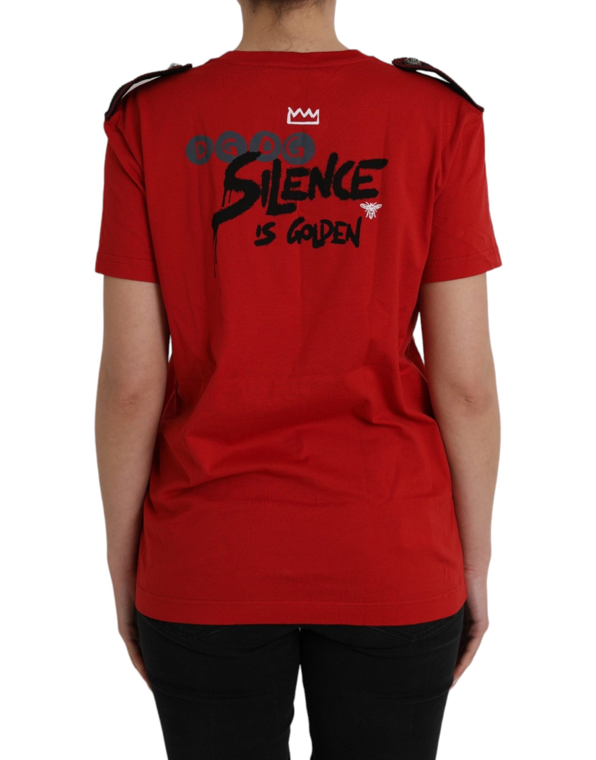 Rood katoenen T-shirt met ronde hals en grafische print