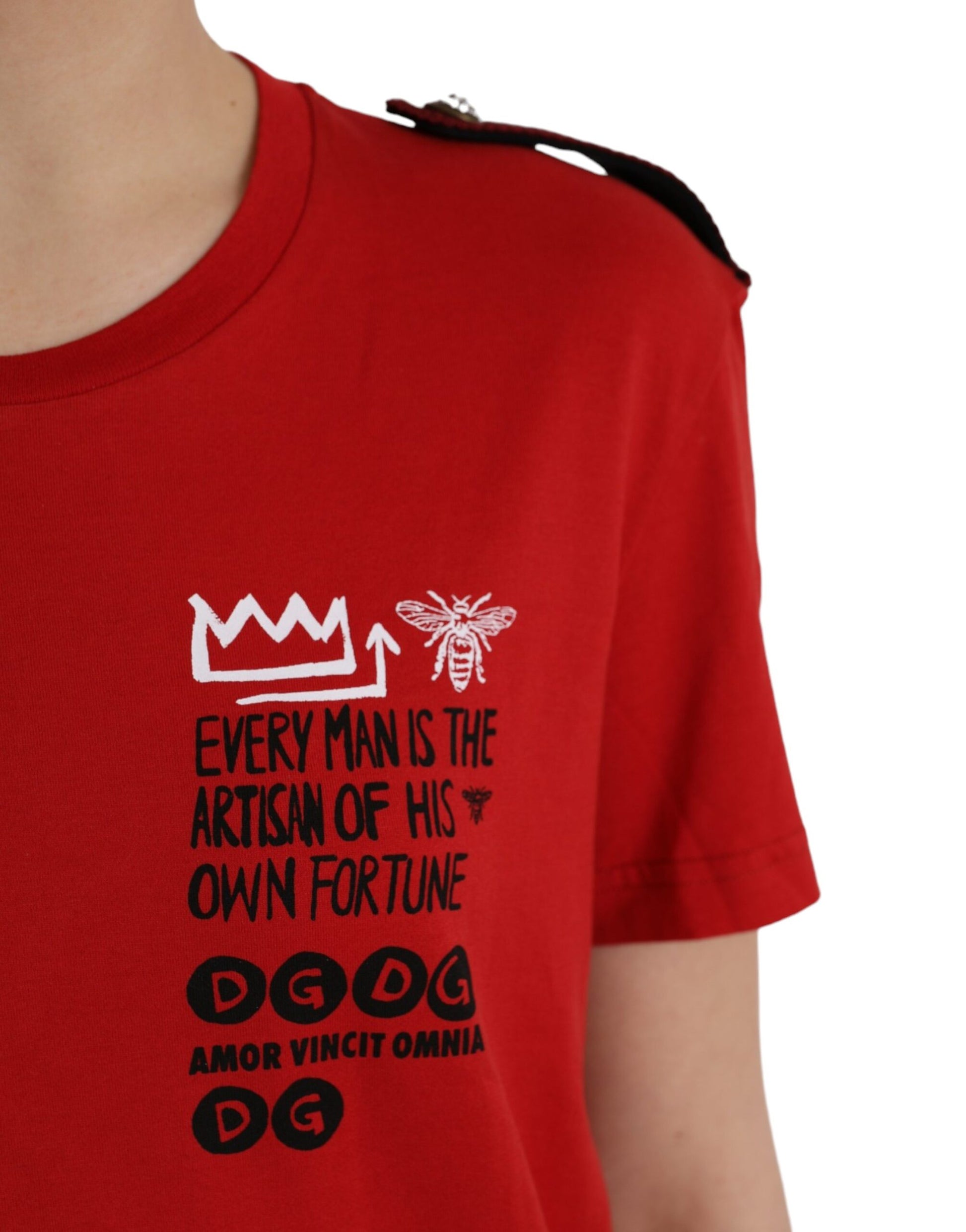 Rood katoenen T-shirt met ronde hals en grafische print