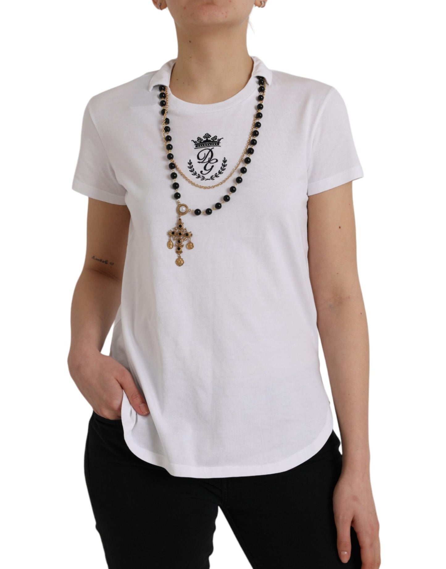 Wit katoenen ketting T-shirt met korte mouwen