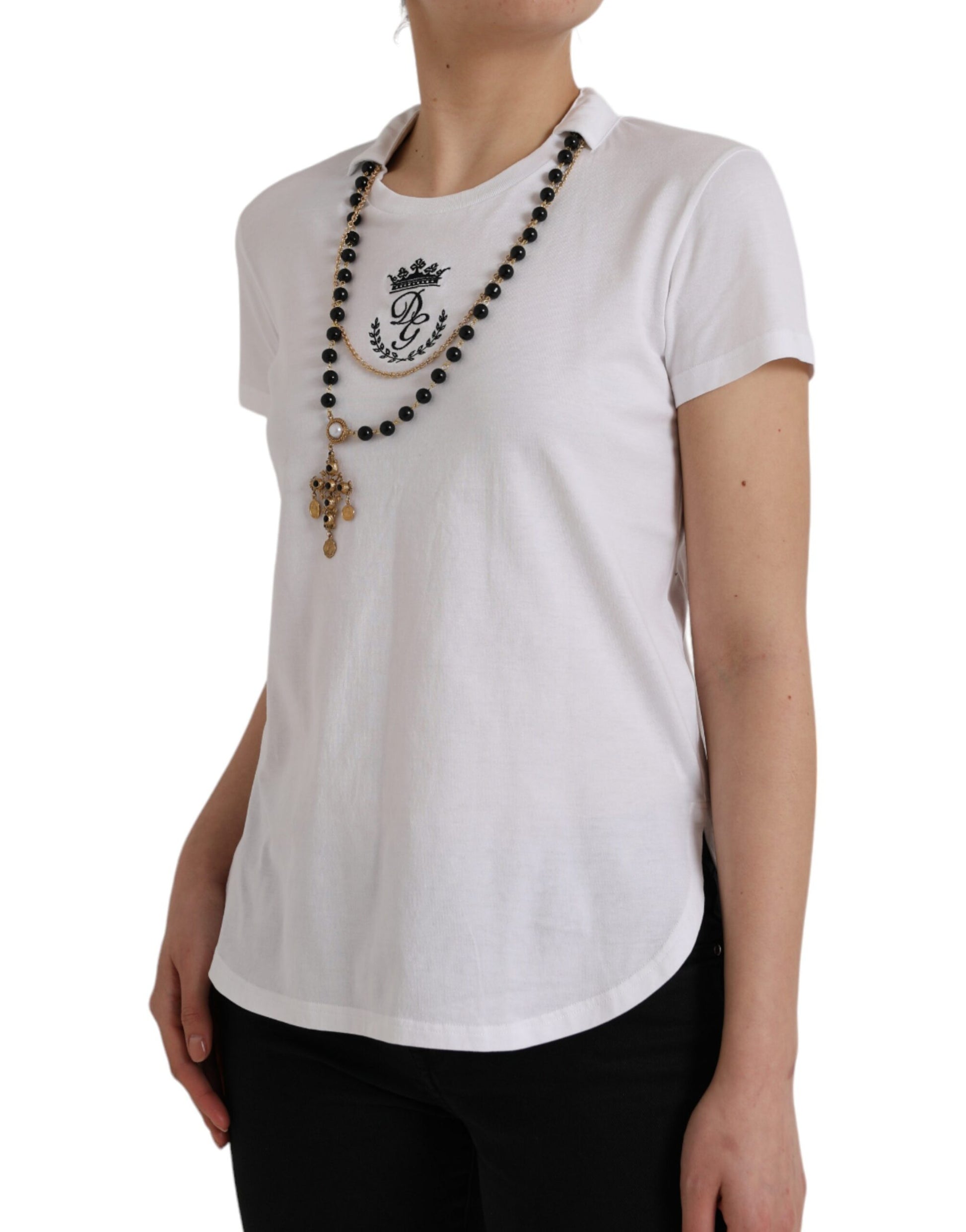 Wit katoenen ketting T-shirt met korte mouwen