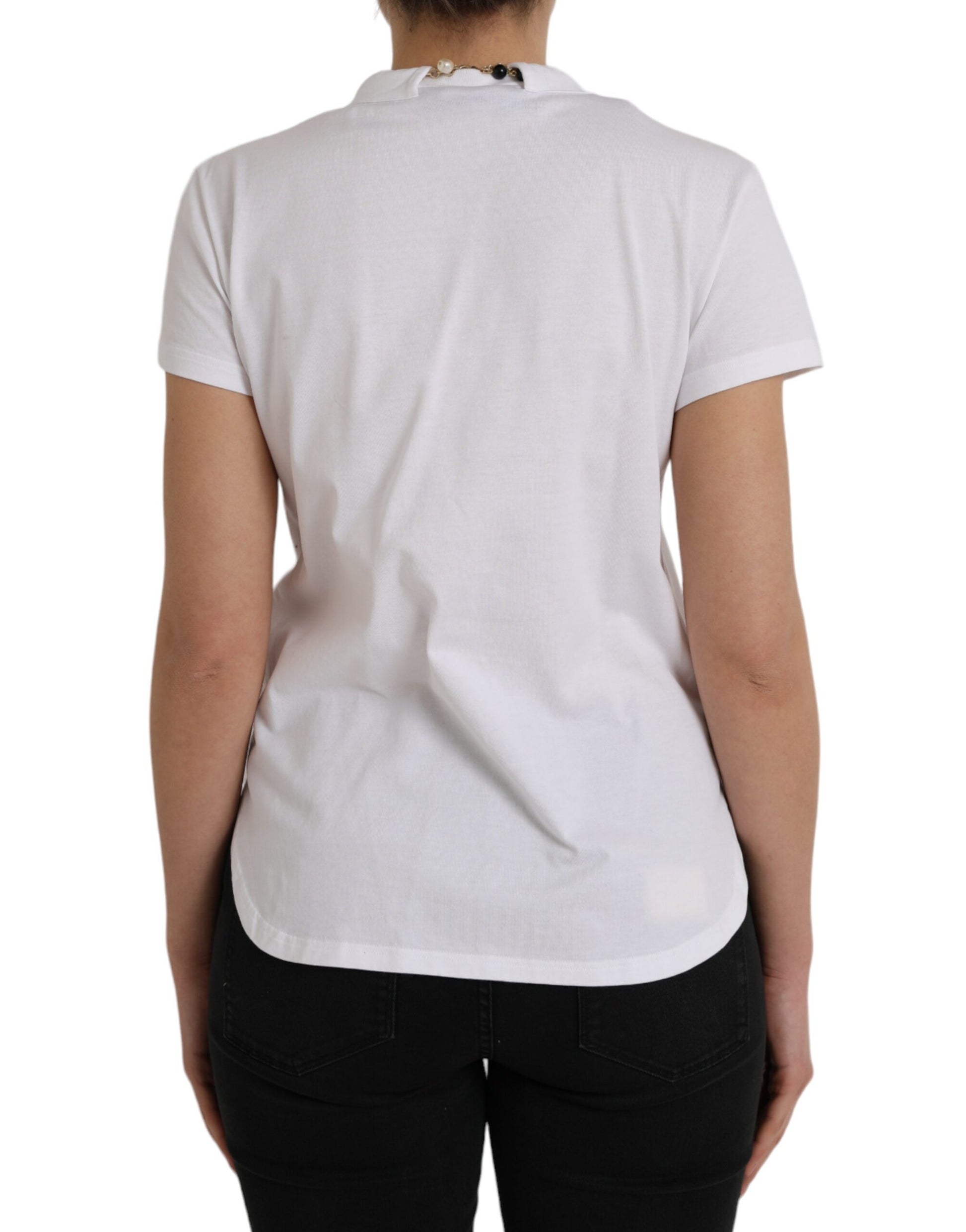 Wit katoenen ketting T-shirt met korte mouwen