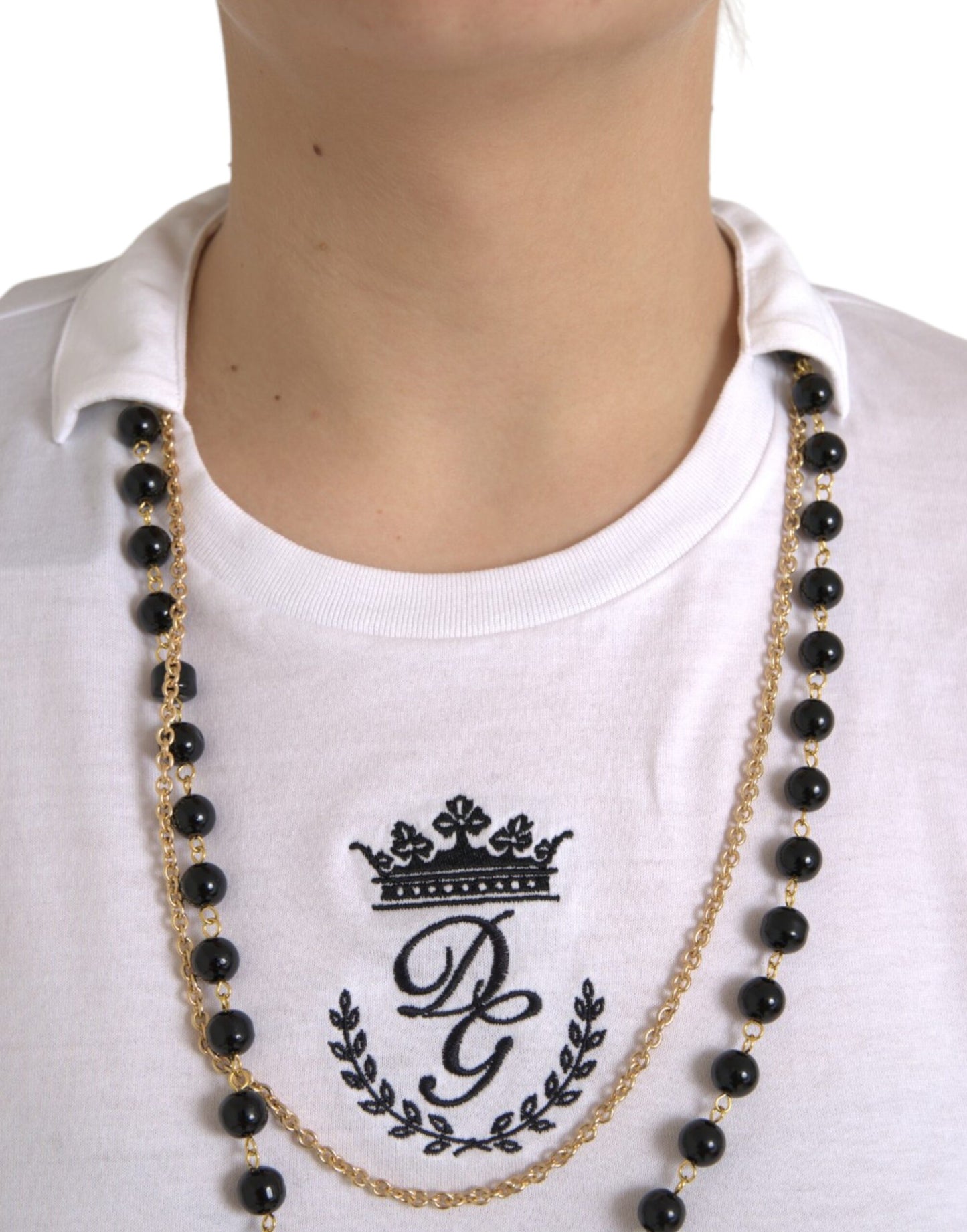 Wit katoenen ketting T-shirt met korte mouwen