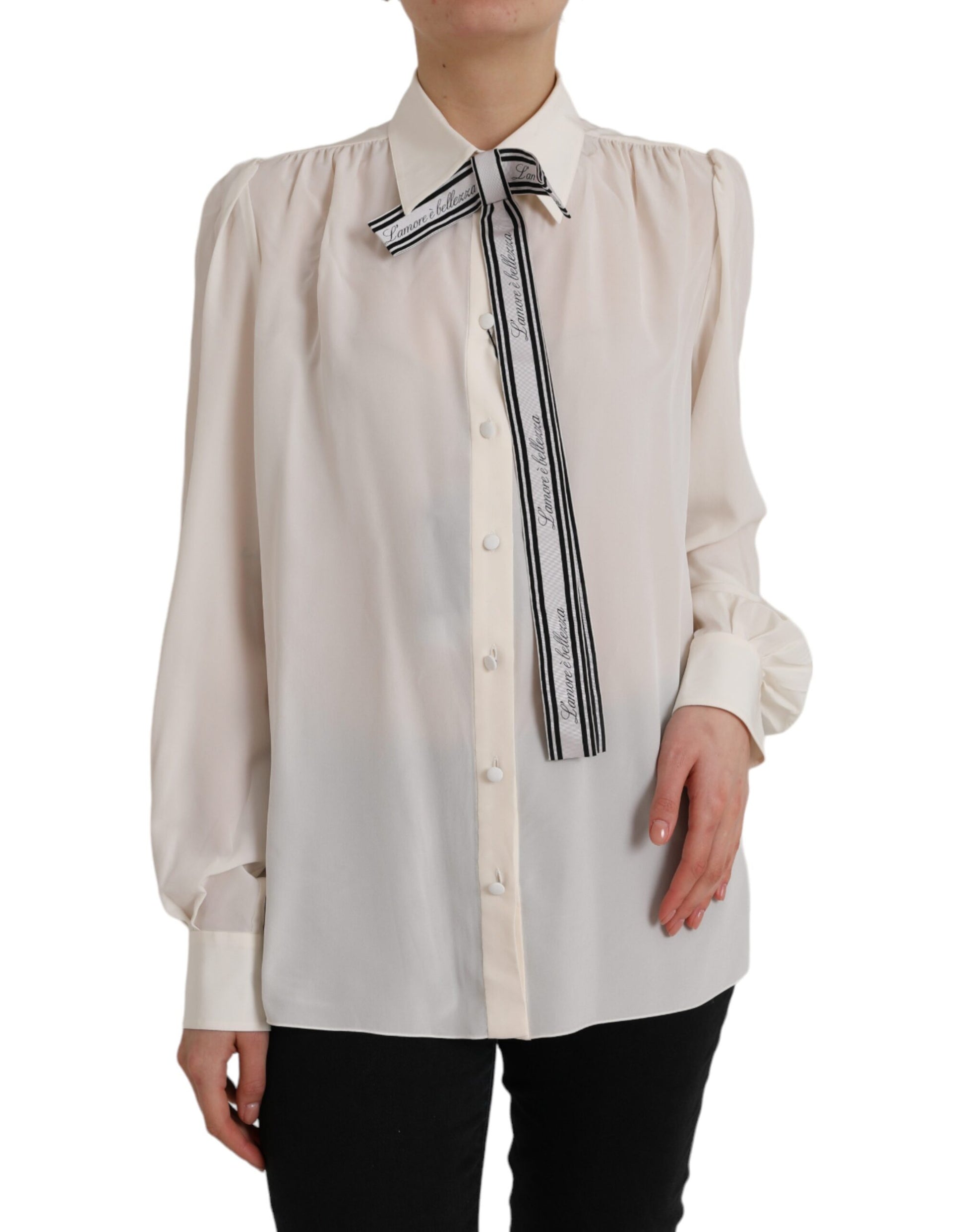 Off White Blouse Top met lange mouwen en knopen