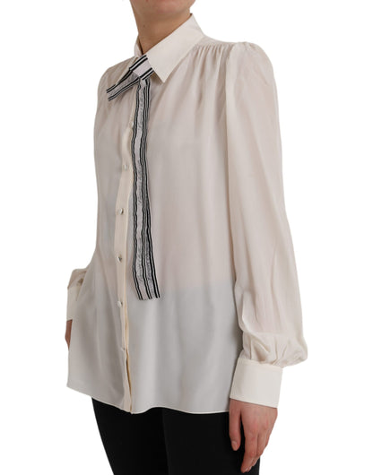 Off White Blouse Top met lange mouwen en knopen