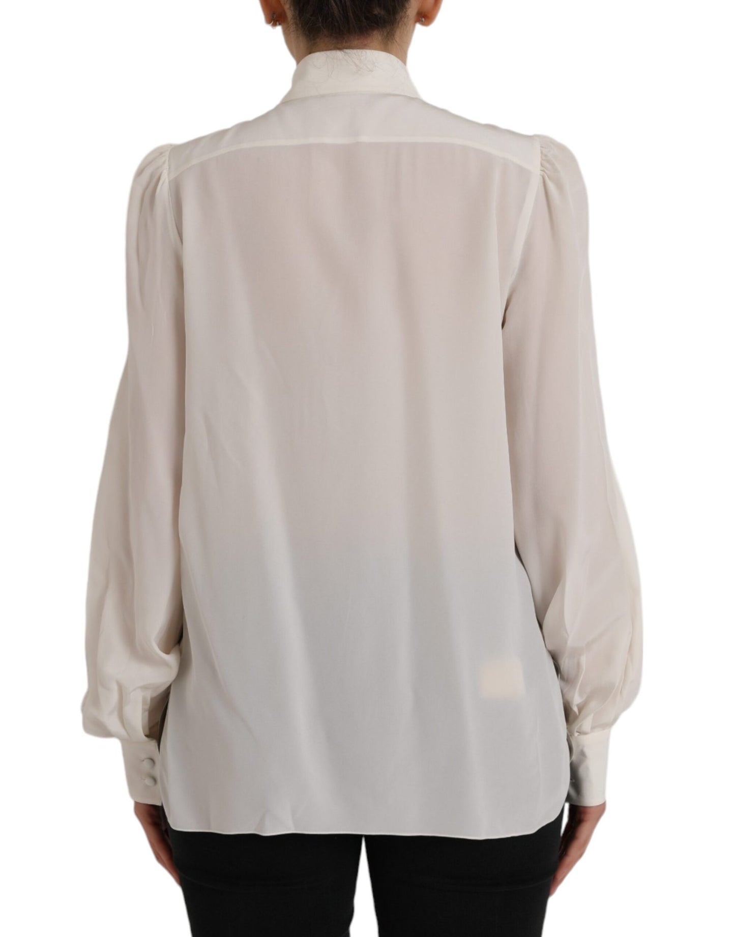 Off White Blouse Top met lange mouwen en knopen