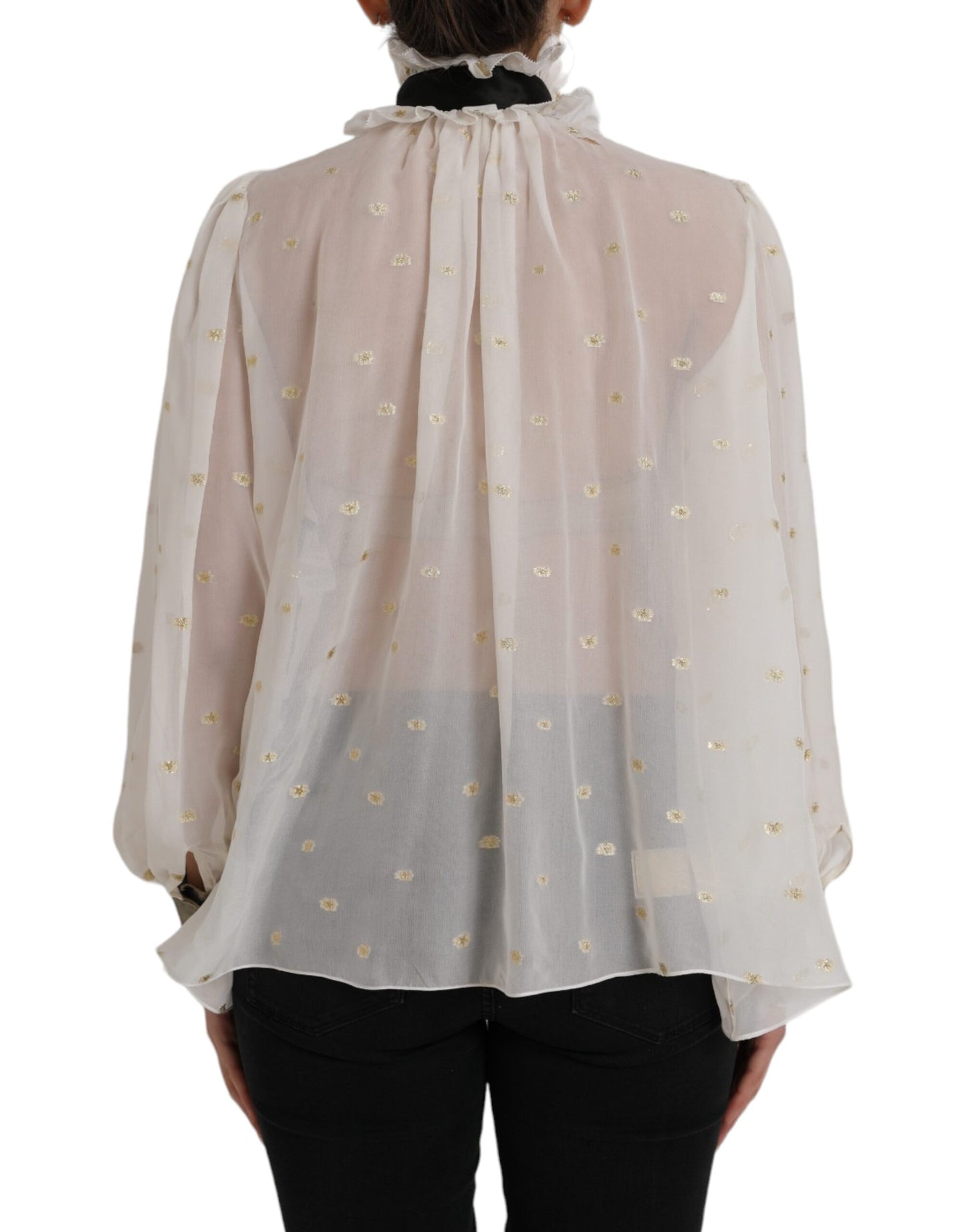 Off White Zijden Mix Ascot Kraag Blouse Top