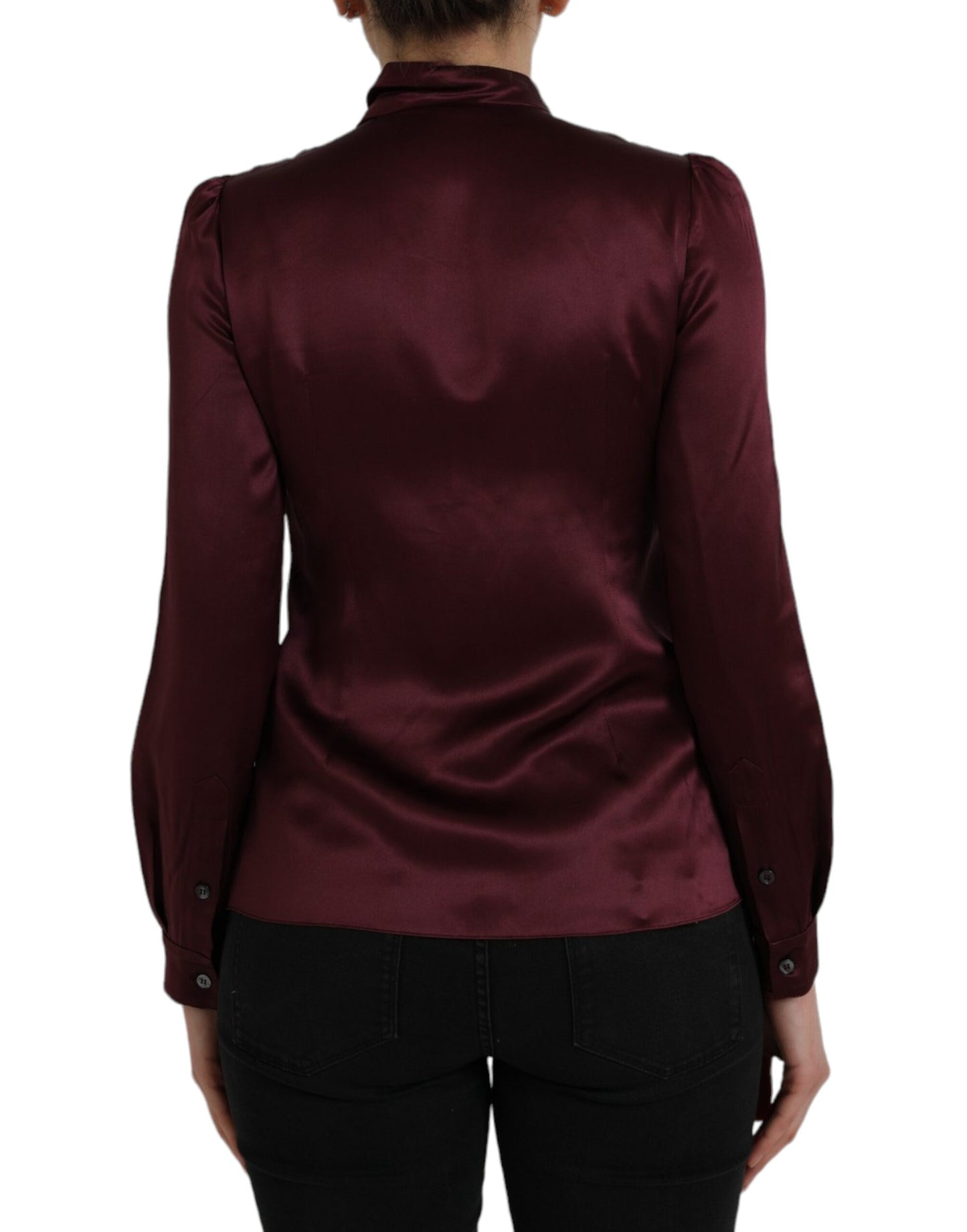 Kastanjebruine Ascot kraag blouse met lange mouwen