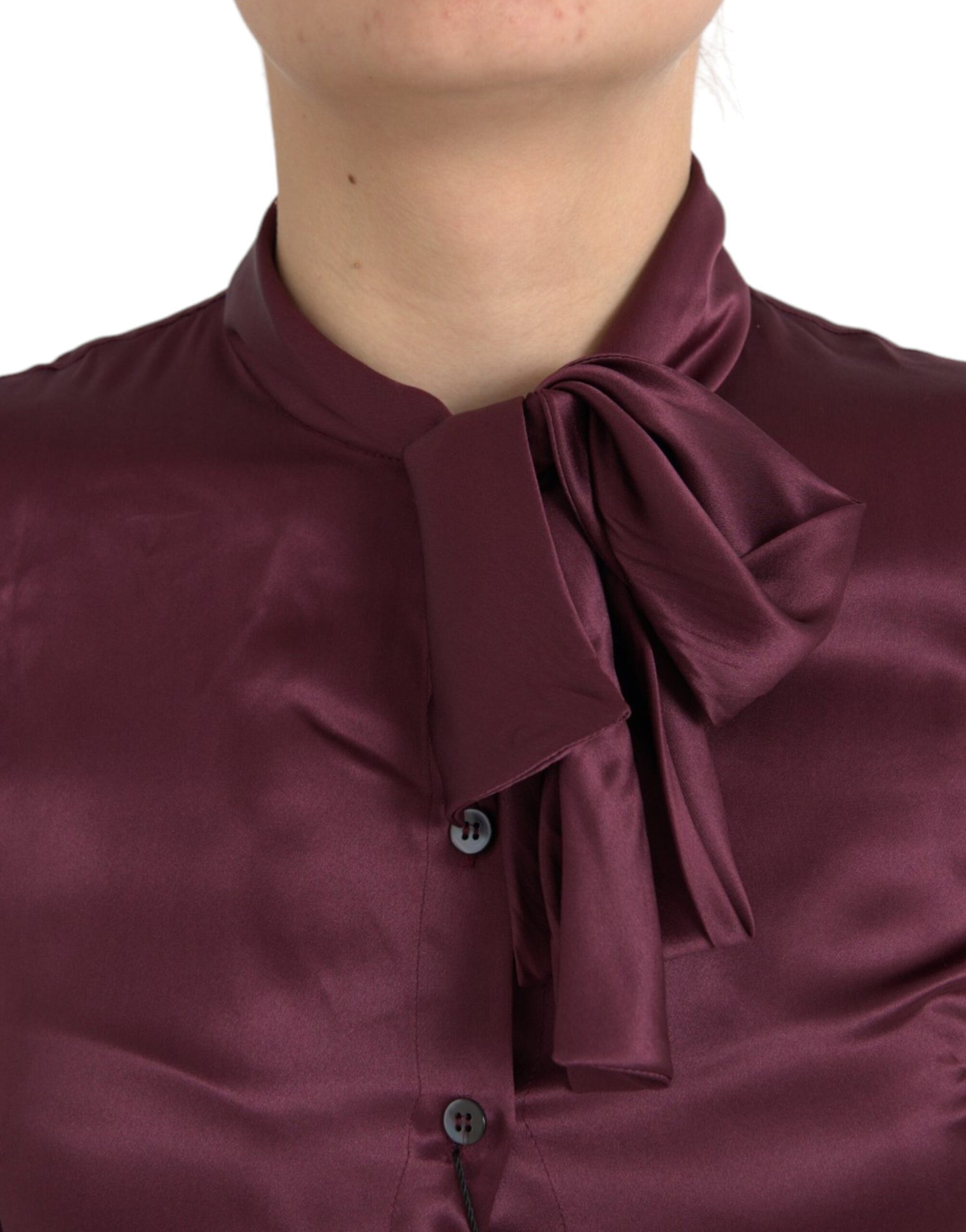 Kastanjebruine Ascot kraag blouse met lange mouwen