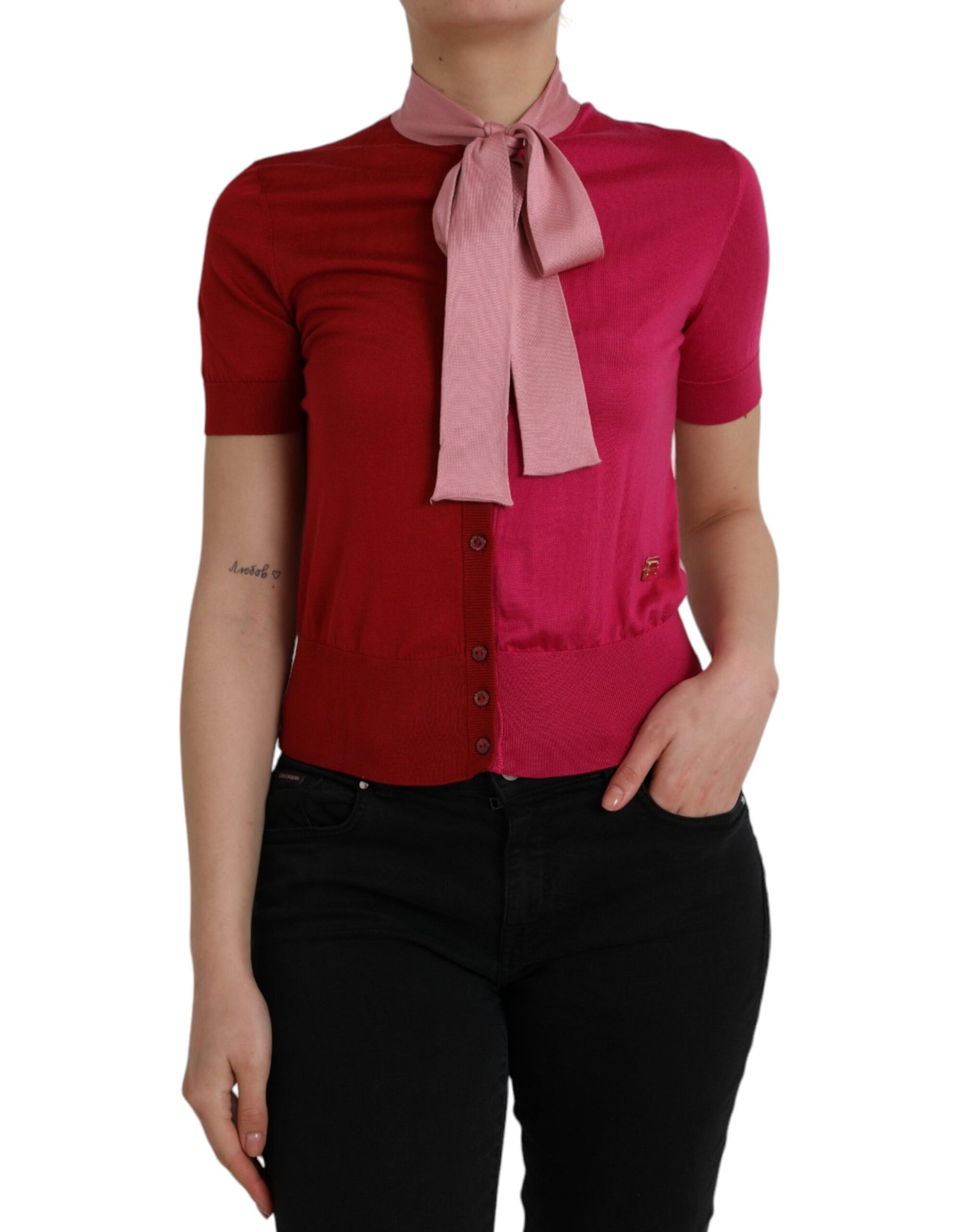 Roze korte mouwen trui Ascot kraag top