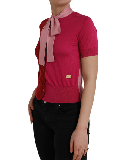 Roze korte mouwen trui Ascot kraag top