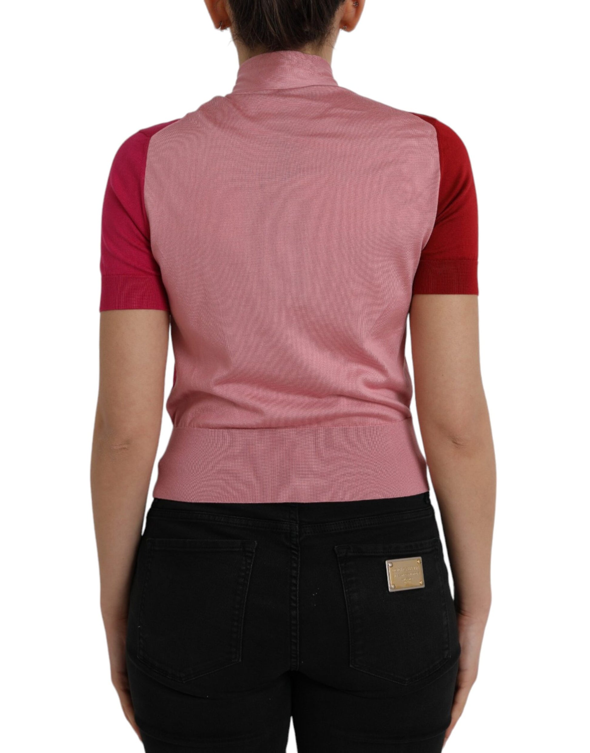 Roze korte mouwen trui Ascot kraag top