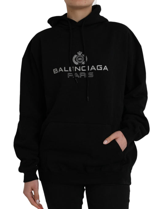 Zwarte katoenen logo hoodie met capuchon