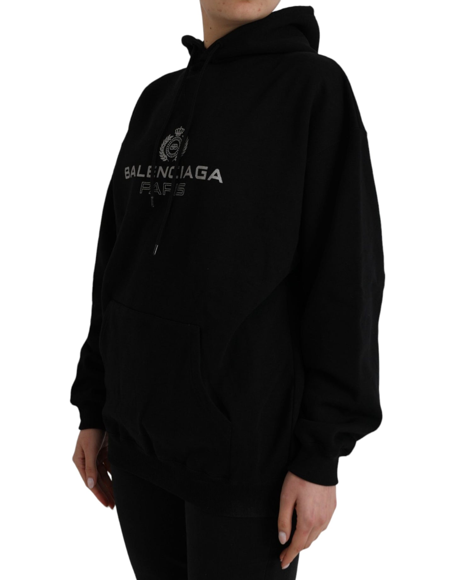 Zwarte katoenen logo hoodie met capuchon