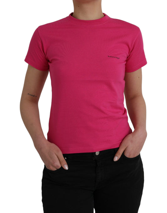 Roze katoenen ronde hals korte mouwen T-shirt