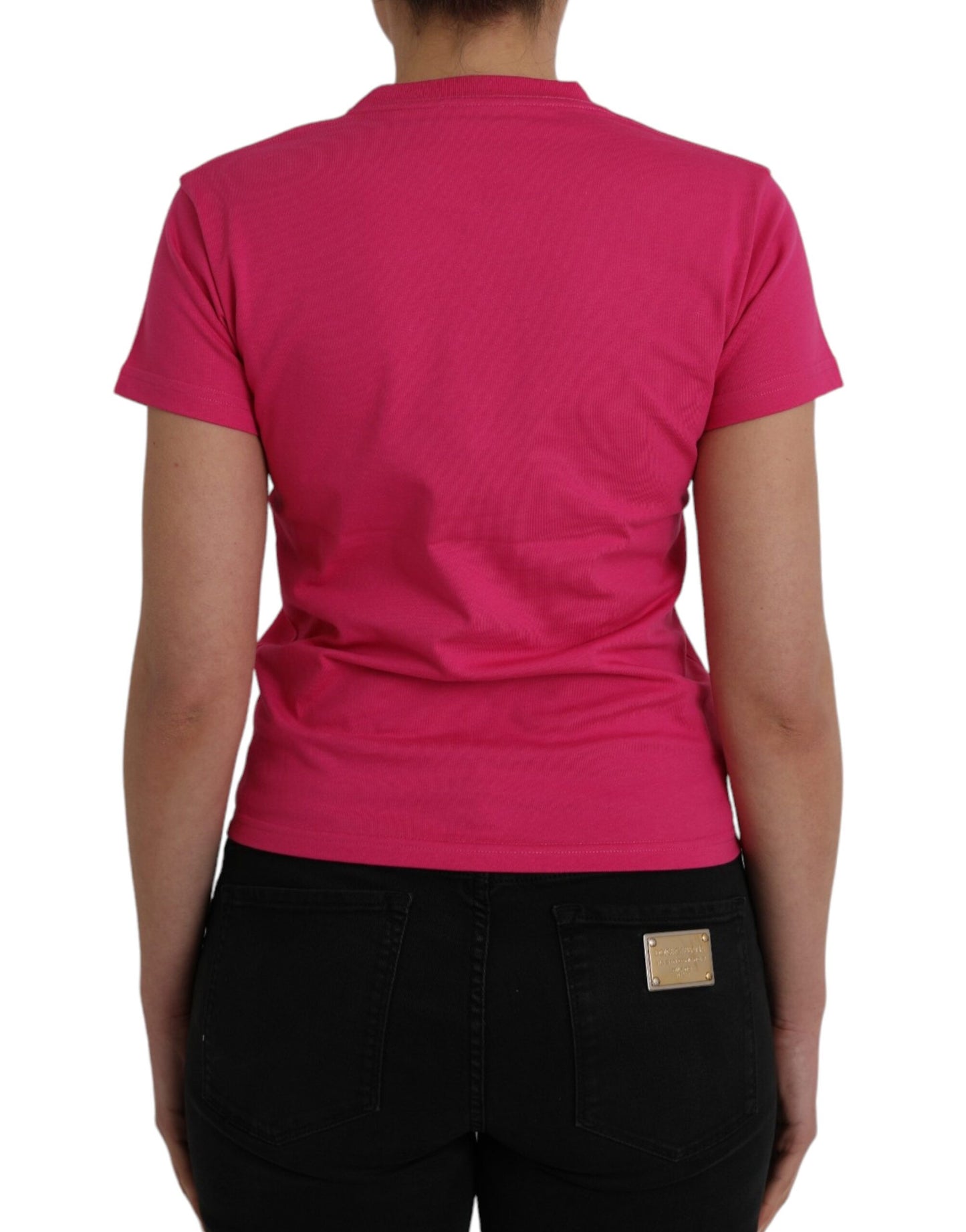 Pink Cotton Crew Neck Short Sleeves Tee T-shirt