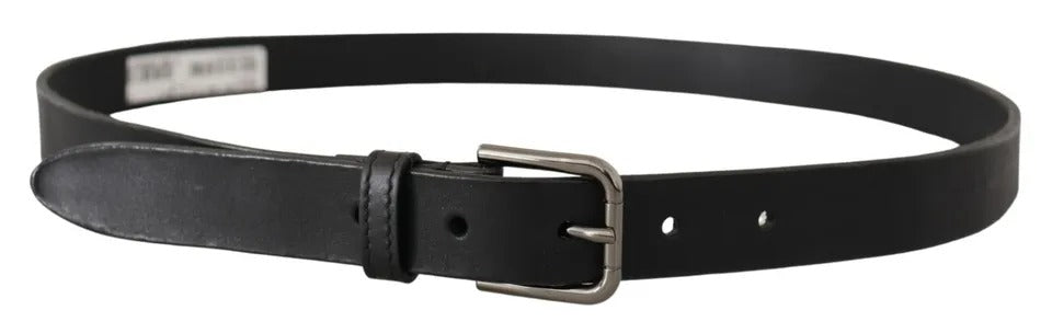 Black Calf Leather Classic Metal Logo Buckle Belt