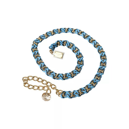 Blauwe gevlochten gouden messing ketting taille riem