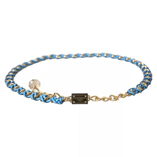 Blauwe gevlochten gouden messing ketting taille riem