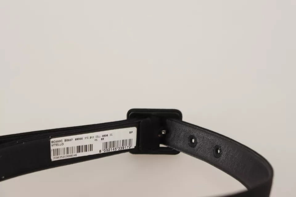 Black Velvet Leather Logo Waist Buckle Belt