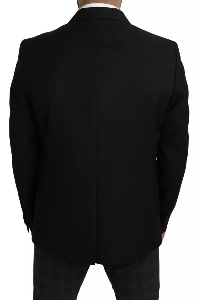 Black Wool Slim Fit Notch Jacket Blazer