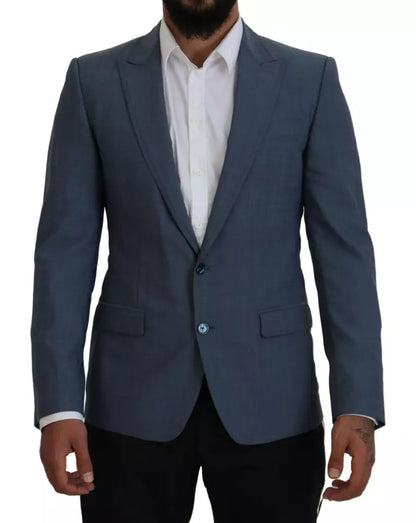 Blauwe wollen stretch slim fit jas blazer