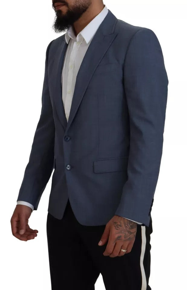 Blauwe wollen stretch slim fit jas blazer