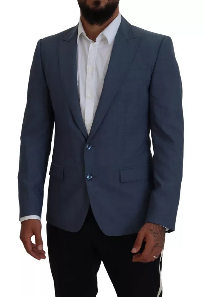 Blauwe wollen stretch slim fit jas blazer