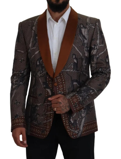 Bronzen apenprint zijden slim jasje blazer