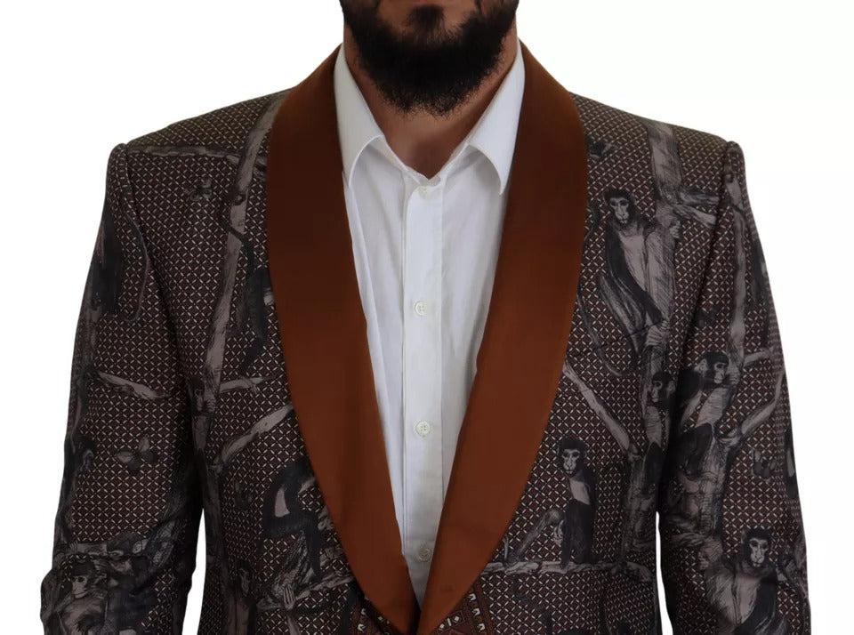 Bronzen apenprint zijden slim jasje blazer