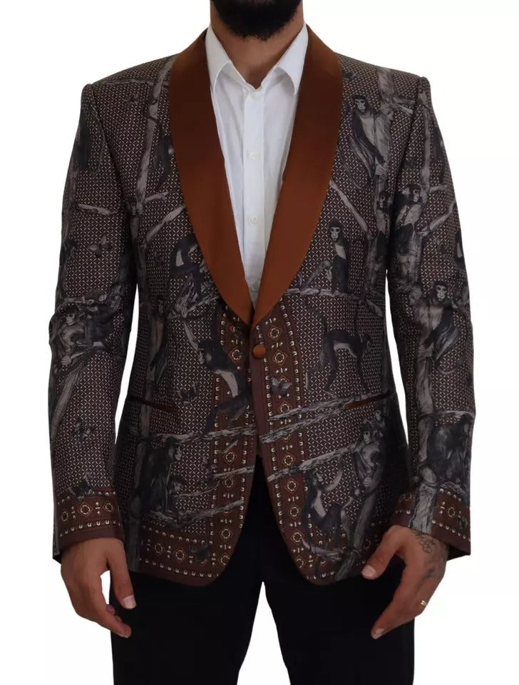 Bronzen apenprint zijden slim jasje blazer