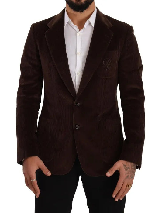 Bruine Corduroy Slim Fit Jas DG Logo Blazer