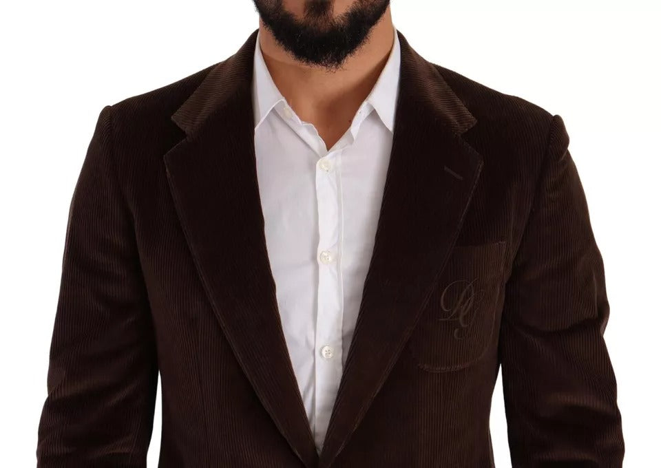 Brown Corduroy Slim Fit Coat DG Logo Blazer