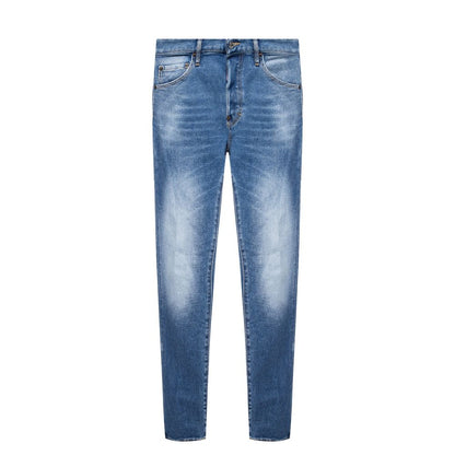 Blauwe katoenen distressed jeans voor heren