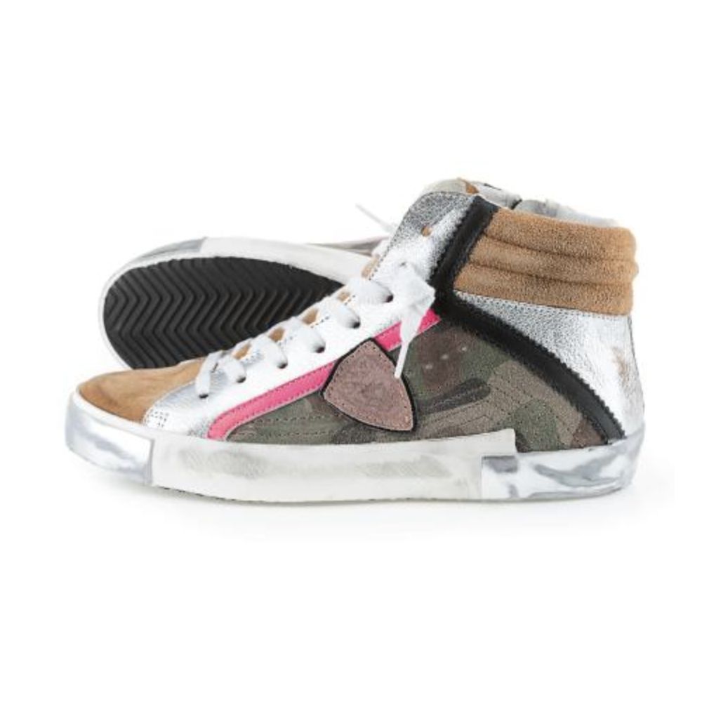 Legergroene hoge sneakers met leren accenten