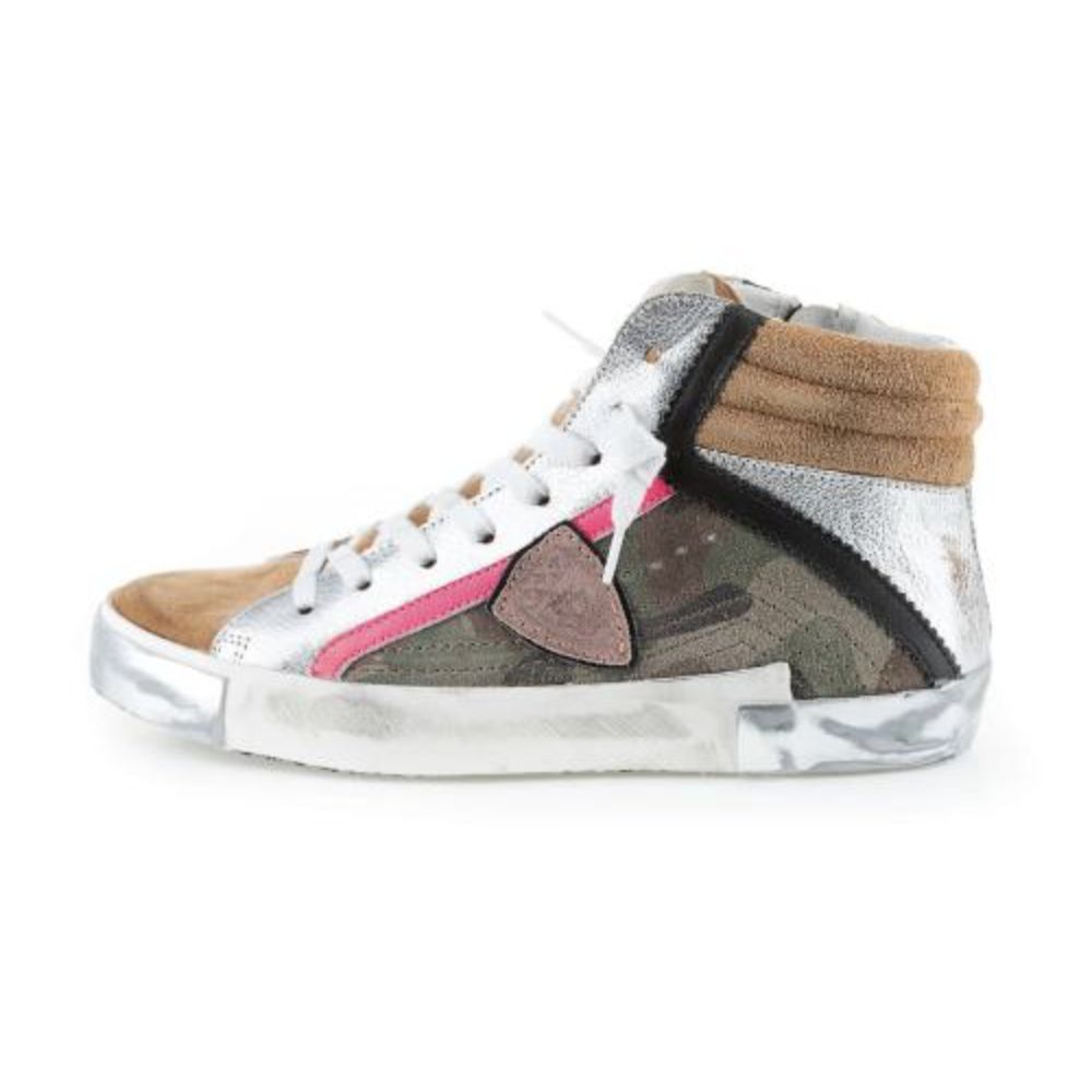 Legergroene hoge sneakers met leren accenten