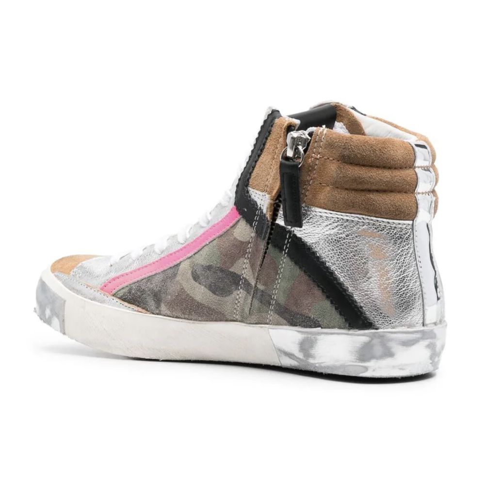 Legergroene hoge sneakers met leren accenten