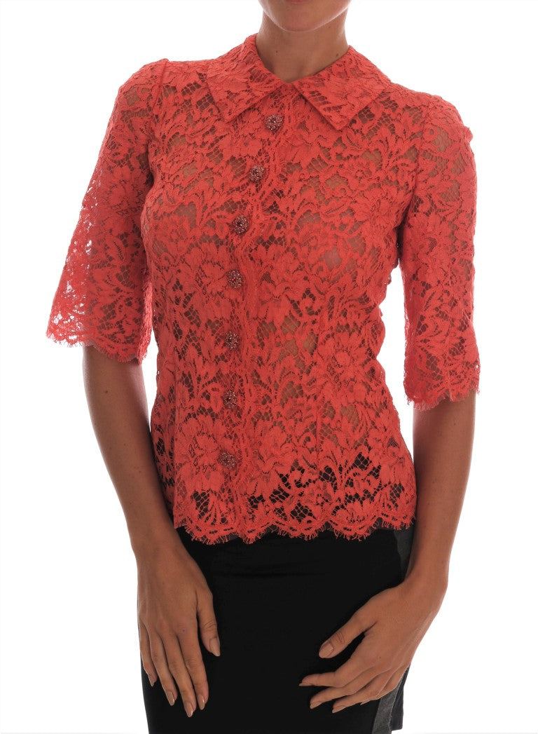 Elegante oranje bloemenkant kristal cardigan blouse