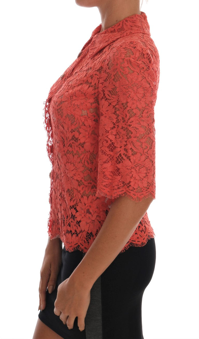 Elegante oranje bloemenkant kristal cardigan blouse