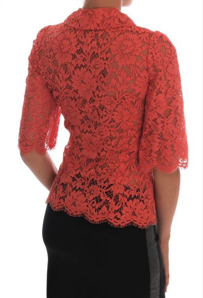 Elegante oranje bloemenkant kristal cardigan blouse