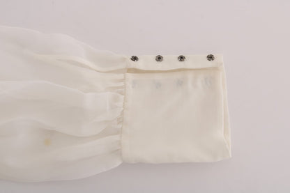 Elegant White Silk Daisy Blouse