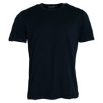 Donkerblauw katoenen T-shirt met ronde hals en korte mouwen