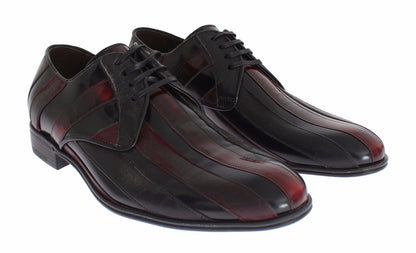 Elegante zwarte bordeaux gestreepte leren schoenen