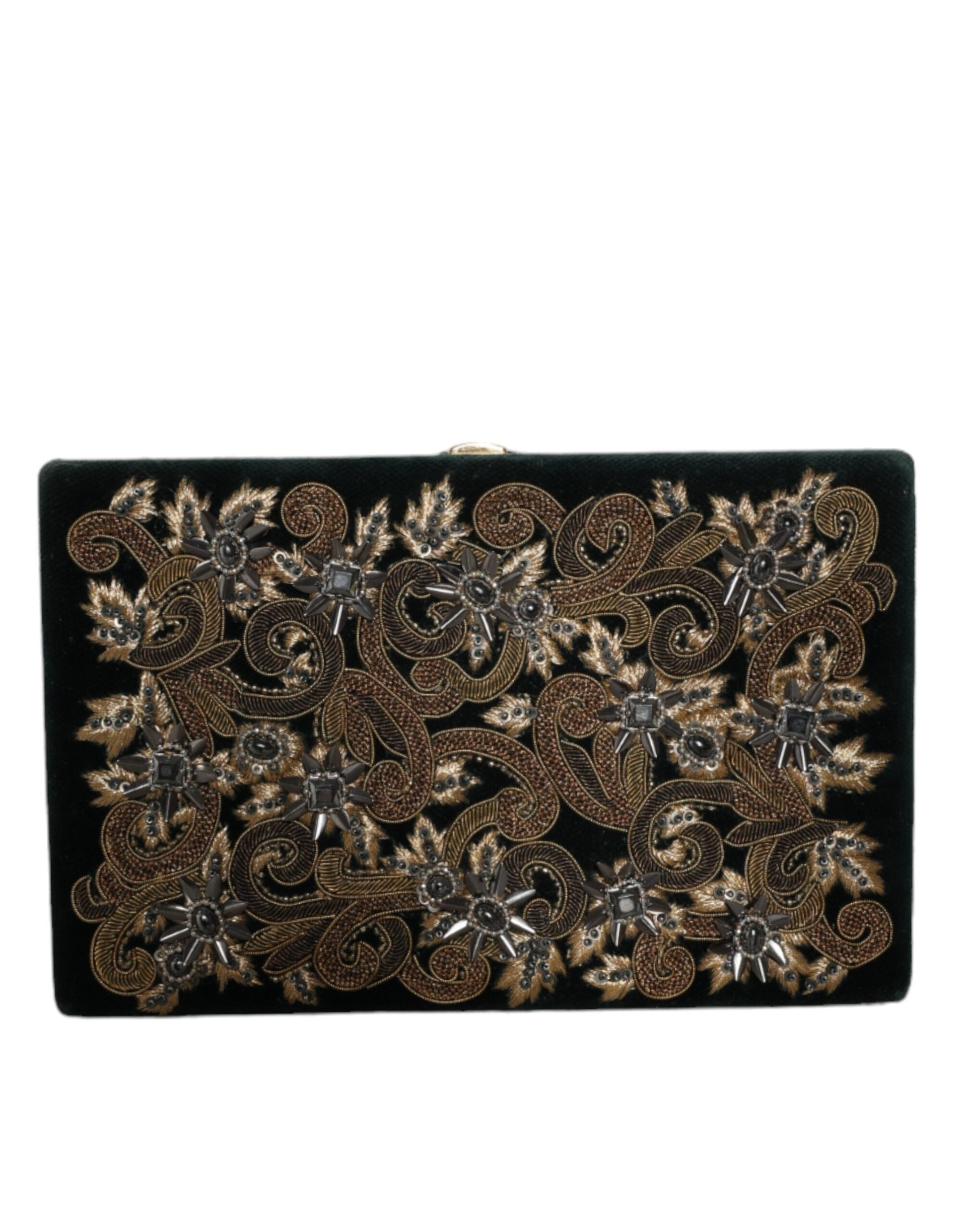 Zwarte fluwelen clutch met gouden frame, avondfeesttas