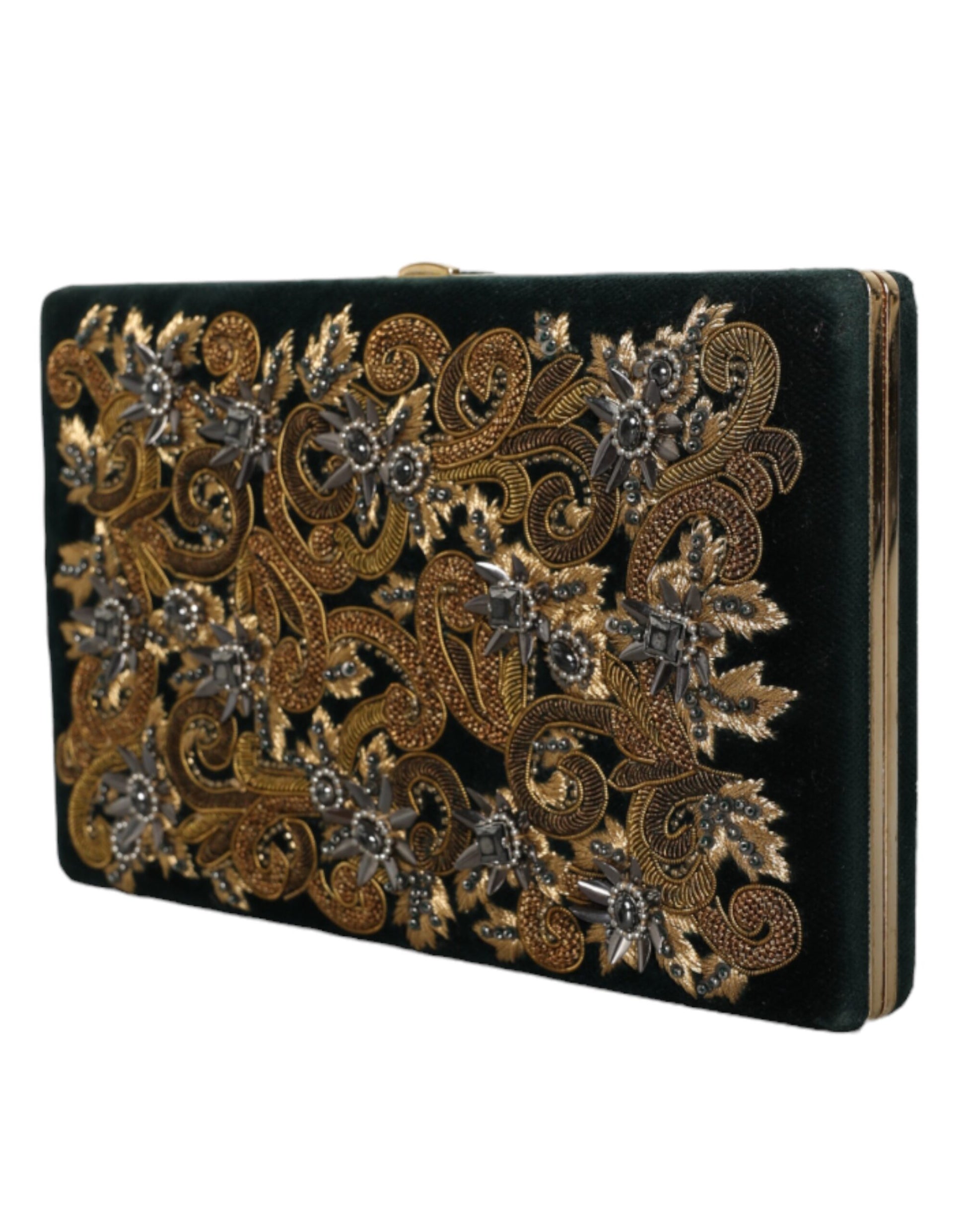 Zwarte fluwelen clutch met gouden frame, avondfeesttas