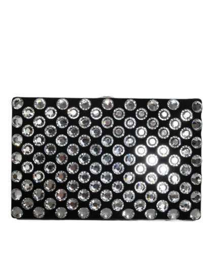 Zwarte fluwelen clutch met kristallen, avondfeesttas