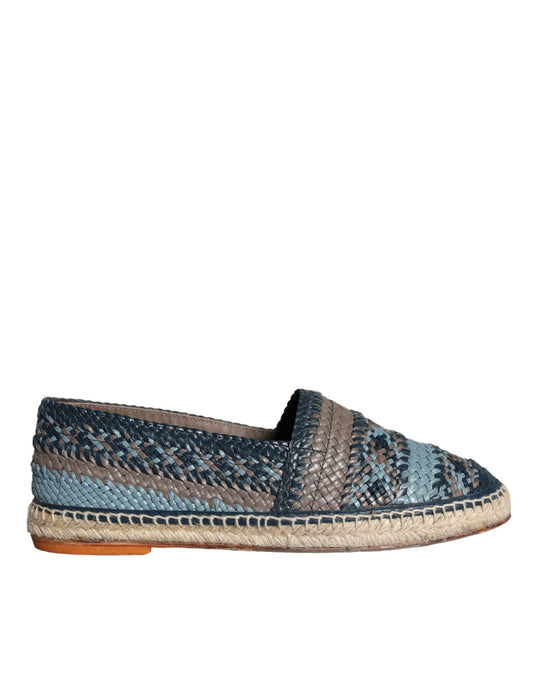 Blauwgrijze geweven leren buffelles espadrille schoenen