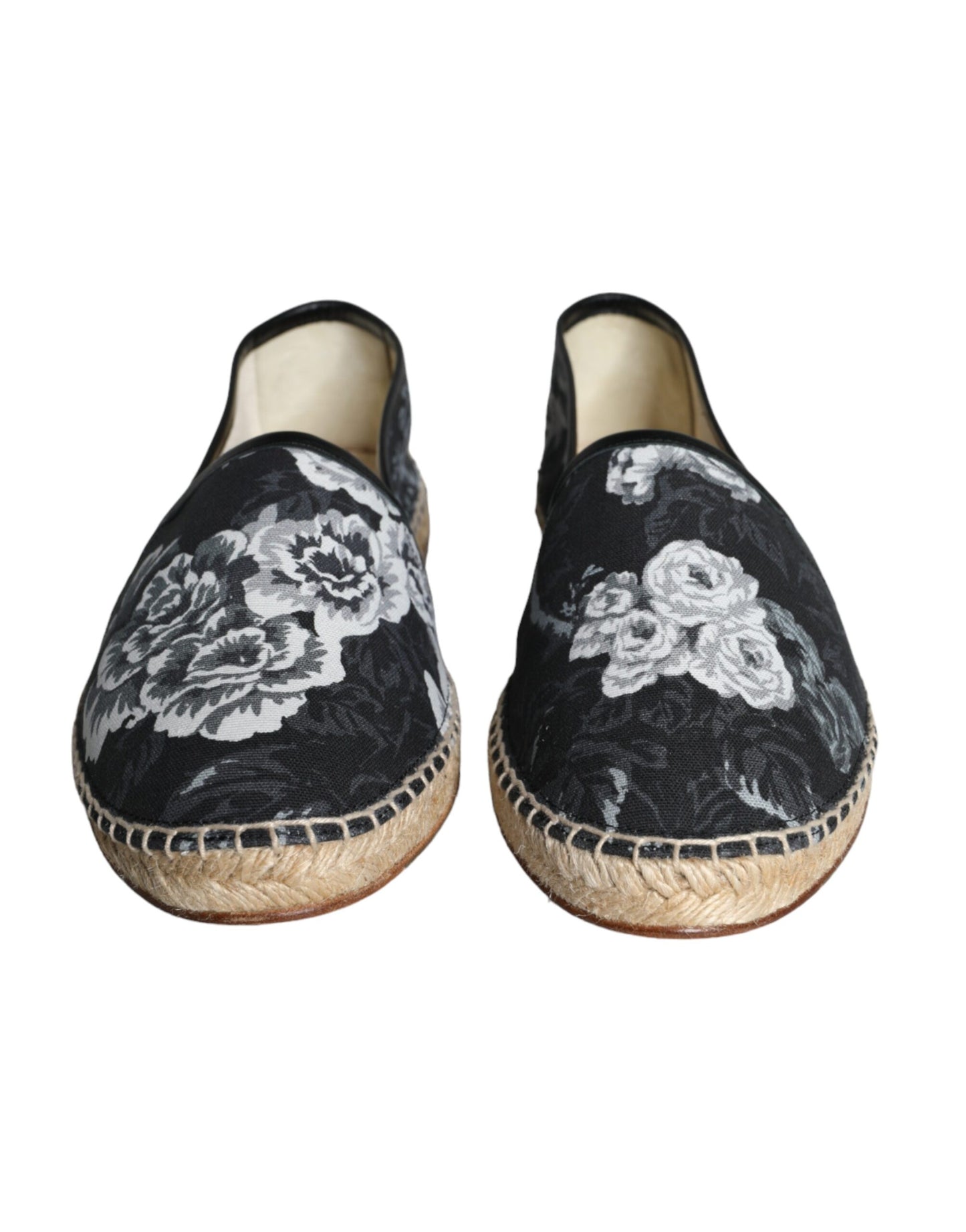 Zwarte bloemen katoenen leren espadrilles schoenen