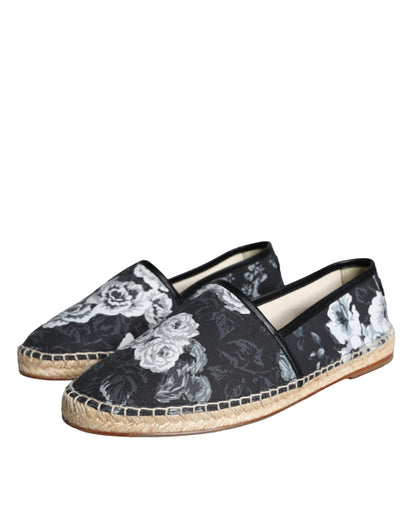 Zwarte bloemen katoenen leren espadrilles schoenen